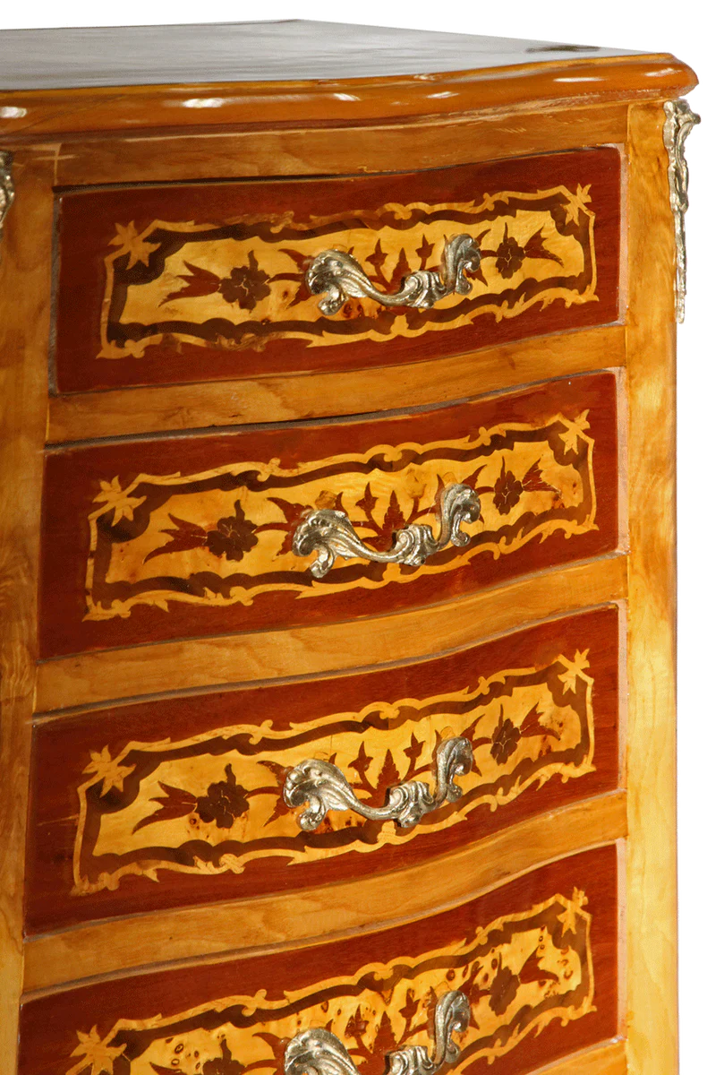 Barock Kommode mit 7 Schubladen Vogelaugen Ahorn mit Intarsien - Barock Möbel