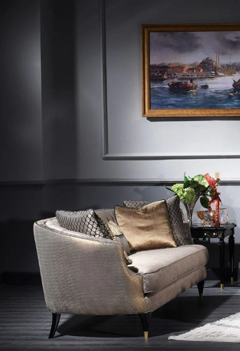 Luxus Barock Sofa Grau / Schwarz / Gold 231 x 94 x H. 83 cm - Barock Wohnzimmermöbel