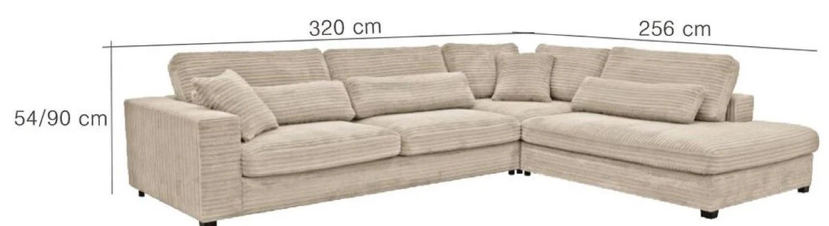 Luxus Ecksofa 320 x 256 x H. 90 cm - Verschiedene Farben - Modernes Wohnzimmer Cord Sofa mit Kissen - Moderne Wohnzimmer Möbel