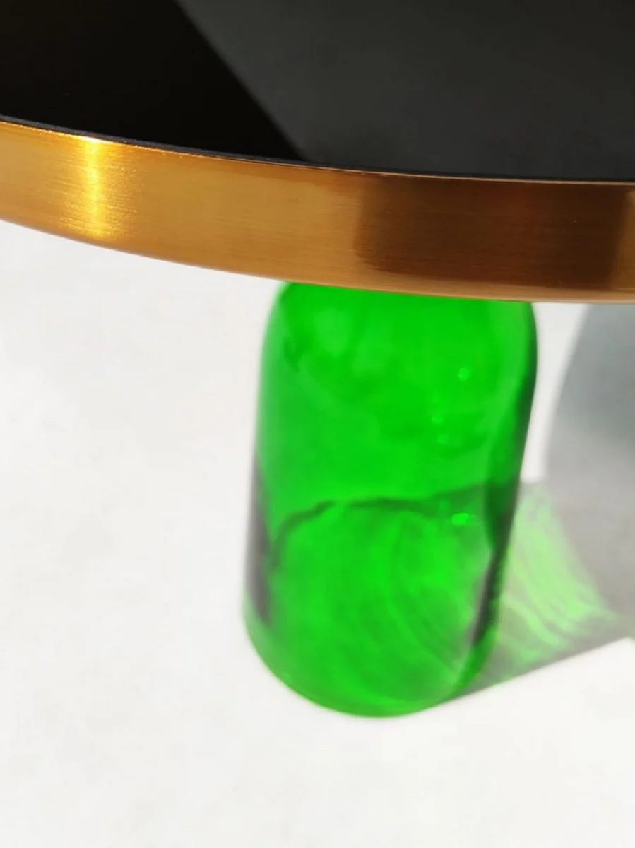 Luxus Beistelltisch Schwarz / Gold / Grün Ø 50 x H. 53 cm - Runder Glas Tisch - Wohnzimmer Möbel - Luxus Möbel