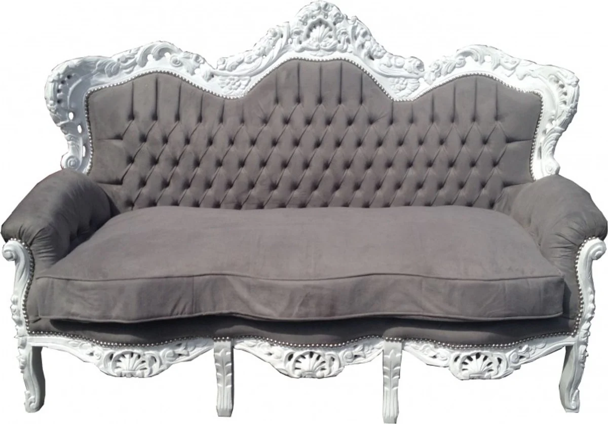 Barock 3-er Sofa King Grau / Weiß - Möbel Barock