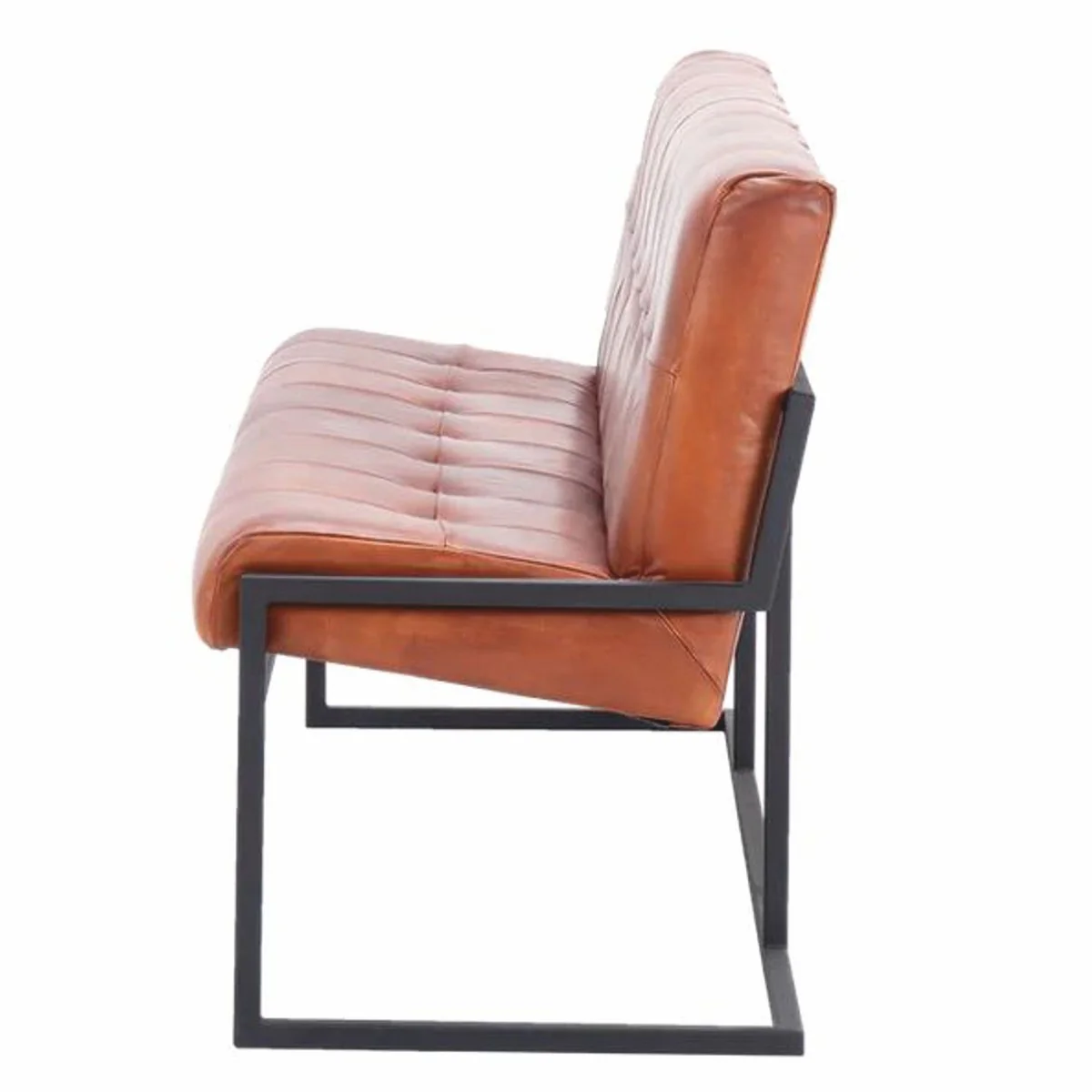 Luxus Chesterfield Echtleder Sitzbank Hellbraun / Schwarz 200 cm - Echtleder Möbel