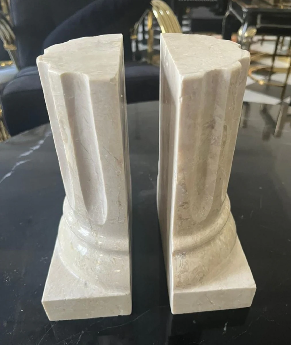 Luxus Marmor Buchstützen Set Barock Säulen Creme H. 21 cm