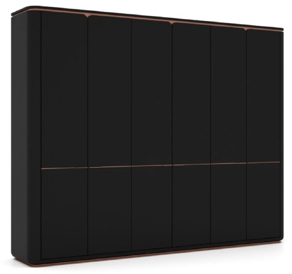 Luxus Schlafzimmerschrank Schwarz / Kupfer 280 x 62 x H. 238 cm - Massivholz Kleiderschrank mit 6 Türen - Schlafzimmer Möbel - Hotel Möbel - Luxus Möbel