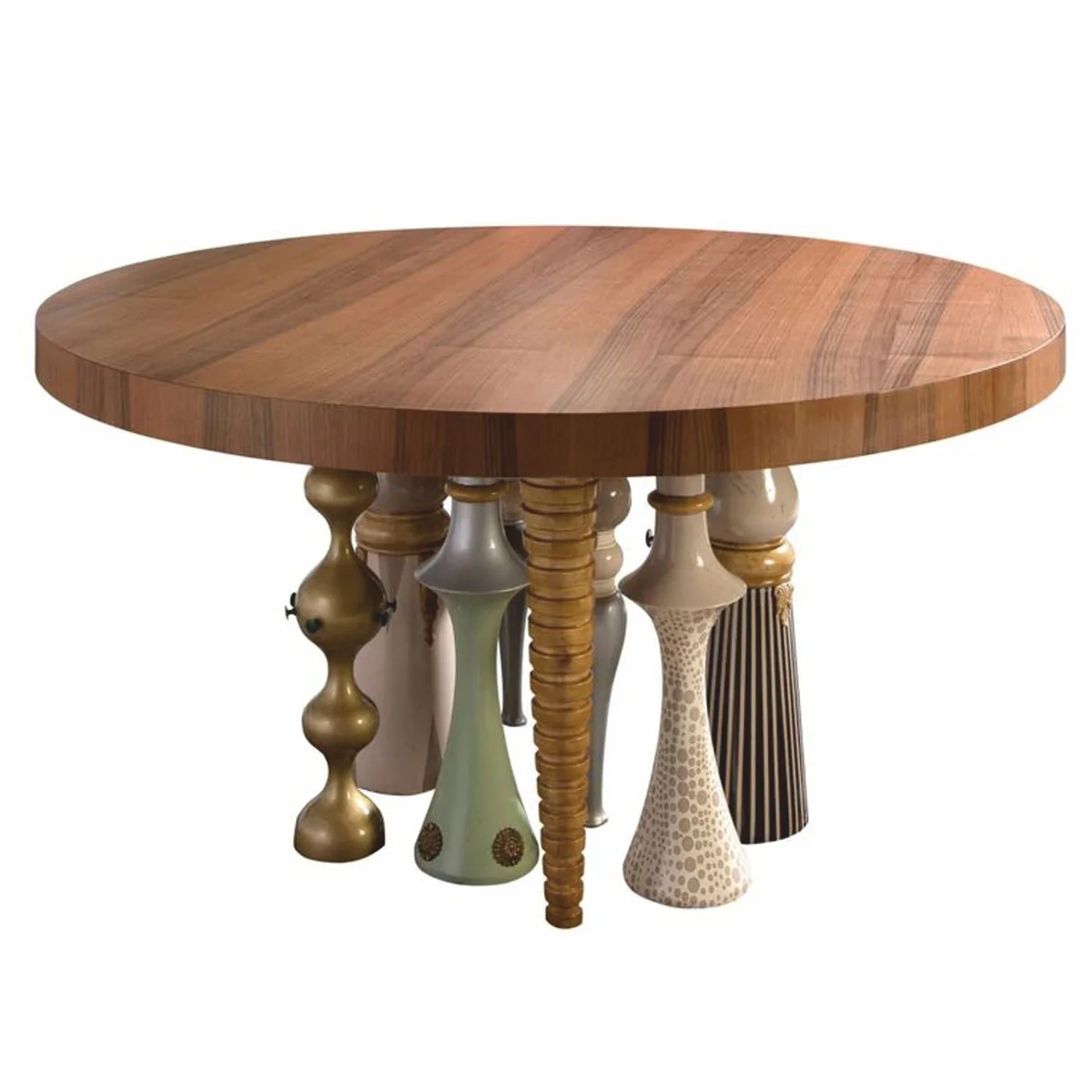 Luxus Designer Esstisch Braun / Bunt Ø 148 cm - Esszimmer Möbel