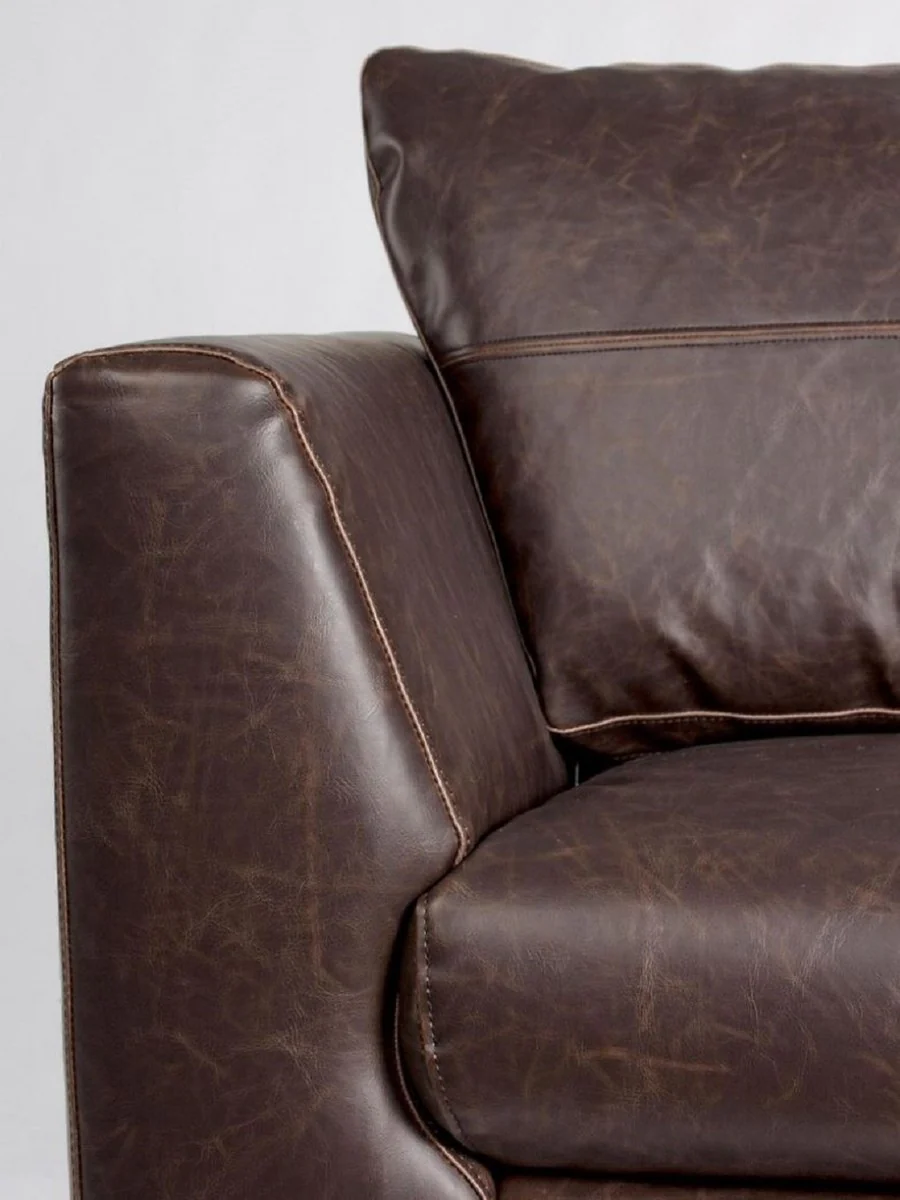 Luxus Kunstleder 2er Sofa Dunkelbraun / Naturfarben 155 x 90 x H. 82 cm - Wohnzimmer Sofa - Wohnzimmer Möbel - Kunstleder Möbel - Luxus Möbel - Luxus Einrichtung