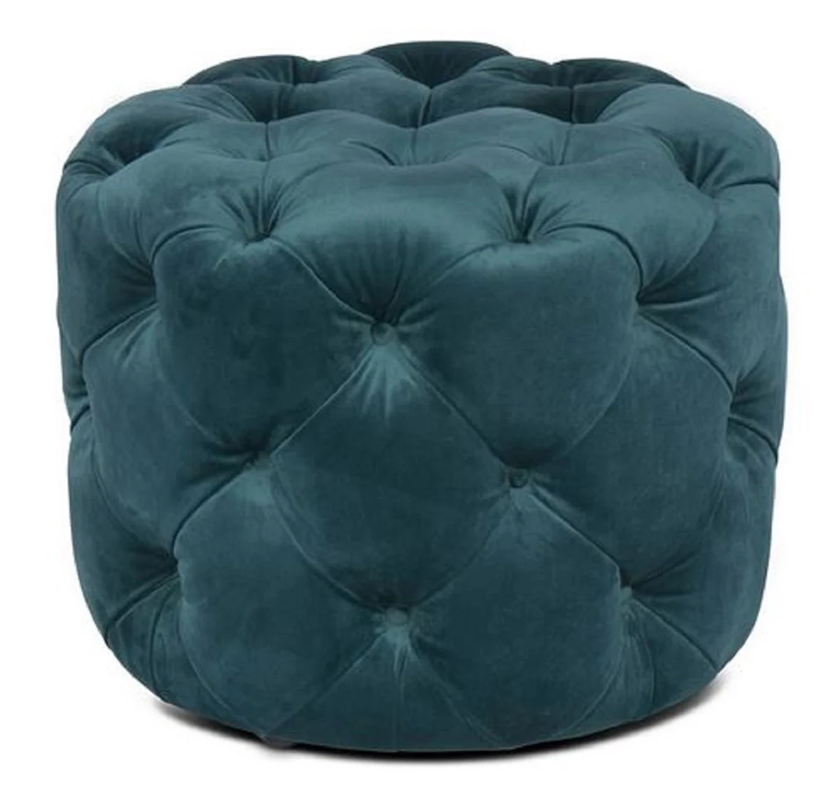 Luxus Chesterfield Samt Hocker Grün Ø 53 x H. 41 cm - Runder Sitzhocker - Chesterfield Möbel