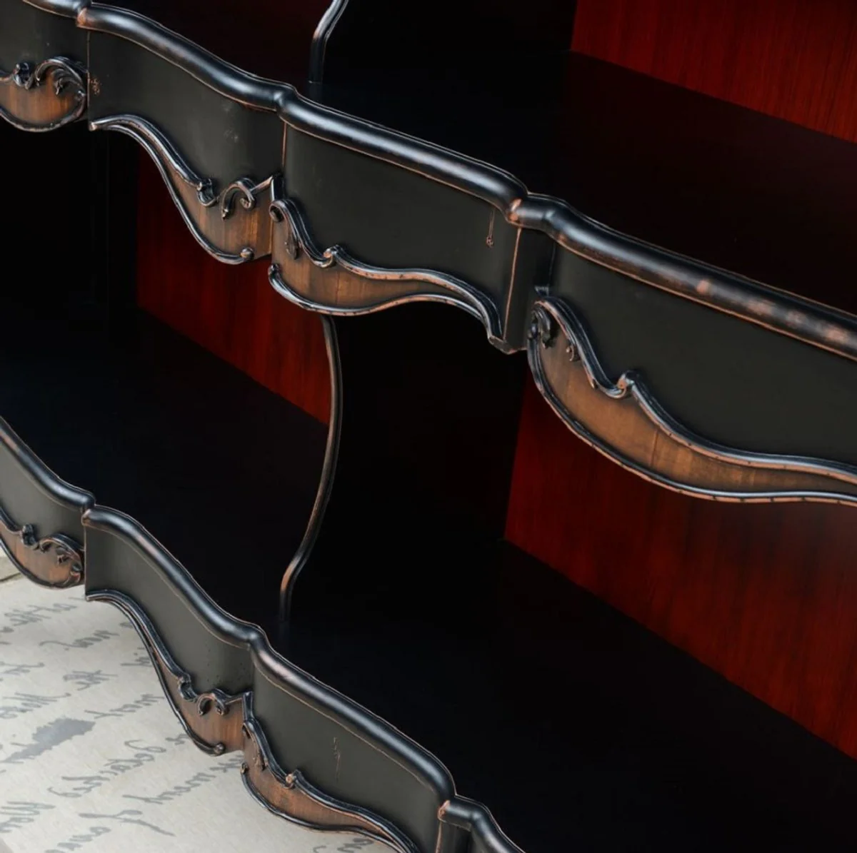 Luxus Barock Bücherschrank Antik Schwarz / Braun 176 x 45,5 x H. 207,5 cm - Barock Schrank - Barock Regalschrank - Barock Wohnzimmer Möbel - Barock Büro Möbel - Barock Einrichtung