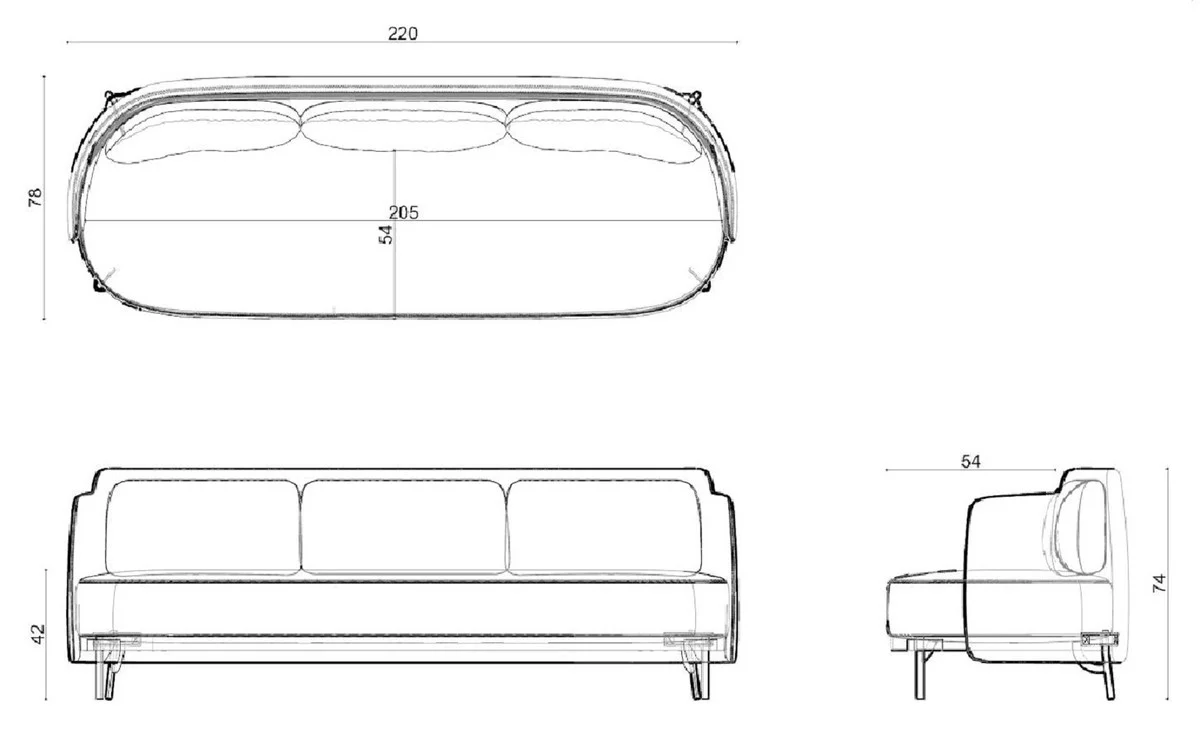 Luxus 3er Sofa Grau / Bronze 220 cm - Wohnzimmer & Hotel Möbel