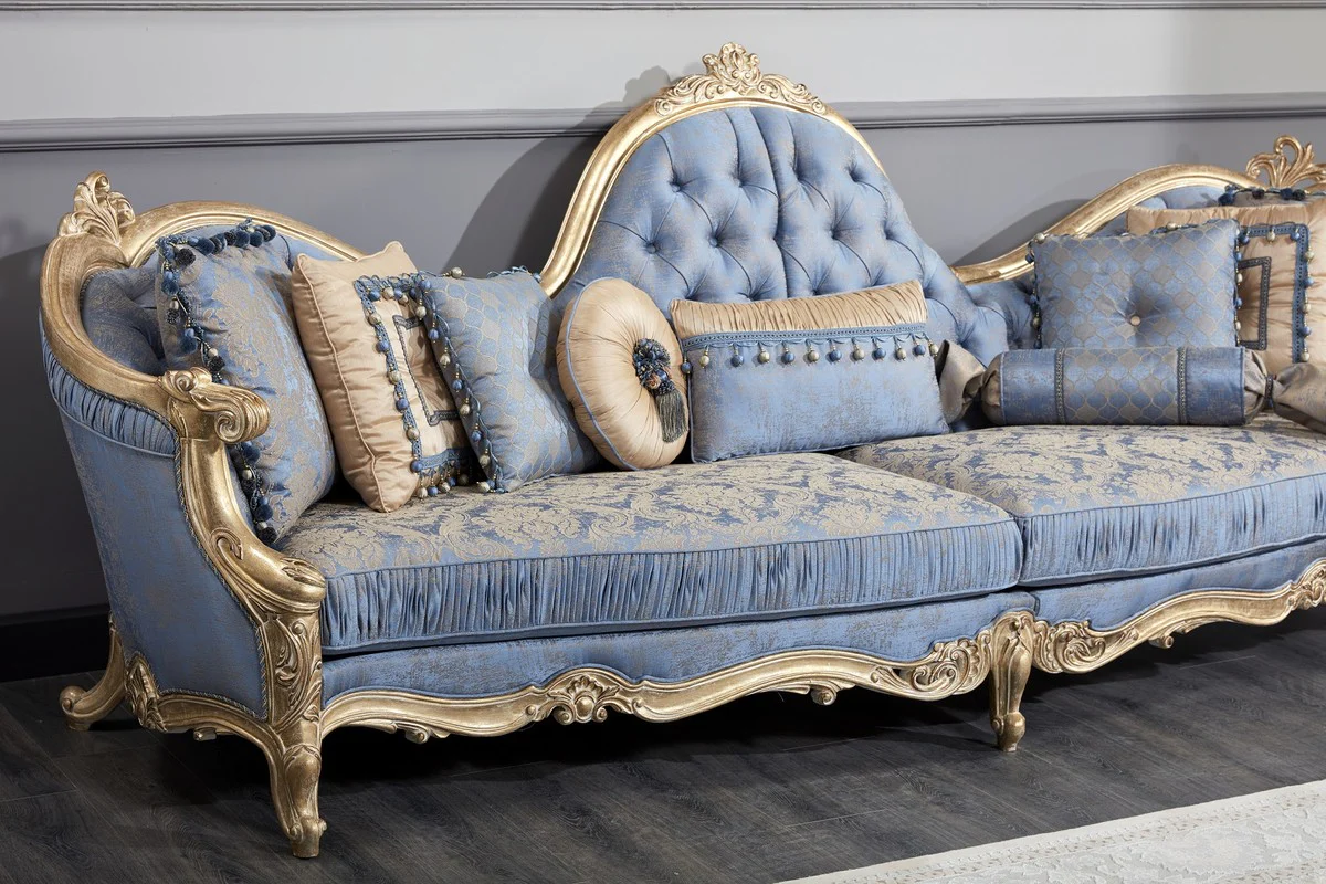 Luxus Barock Wohnzimmer Set - 1 Chesterfield Sofa & 1 Couchtisch & 2 Salon Stühle & 1 Beistelltisch - Barock Wohnzimmermöbel