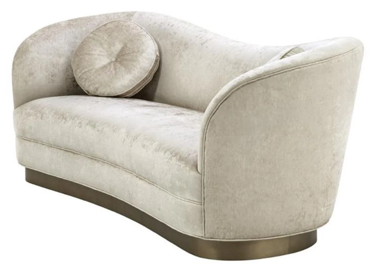 Luxus Wohnzimmer Sofa Weiß-Beige / Bronze 230 x 85 x H. 82 cm - Gebogene Luxus Couch mit 2 dekorativen Kissen