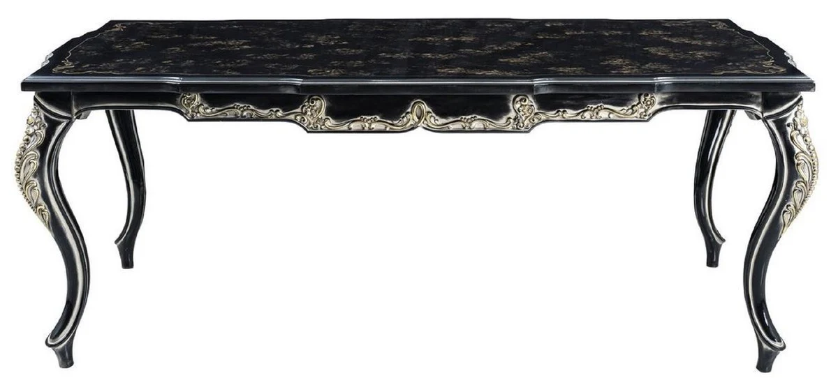 Luxus Barock Esstisch Schwarz / Gold - Massivholz Esszimmertisch - Barock Esszimmer Möbel - Edel & Prunkvoll