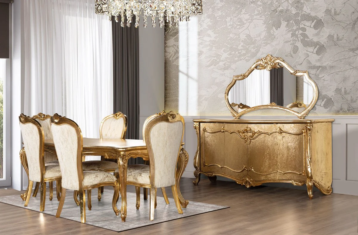 Luxus Barock Esszimmer Set Gold / Weiß - Barock Esszimmer Möbel