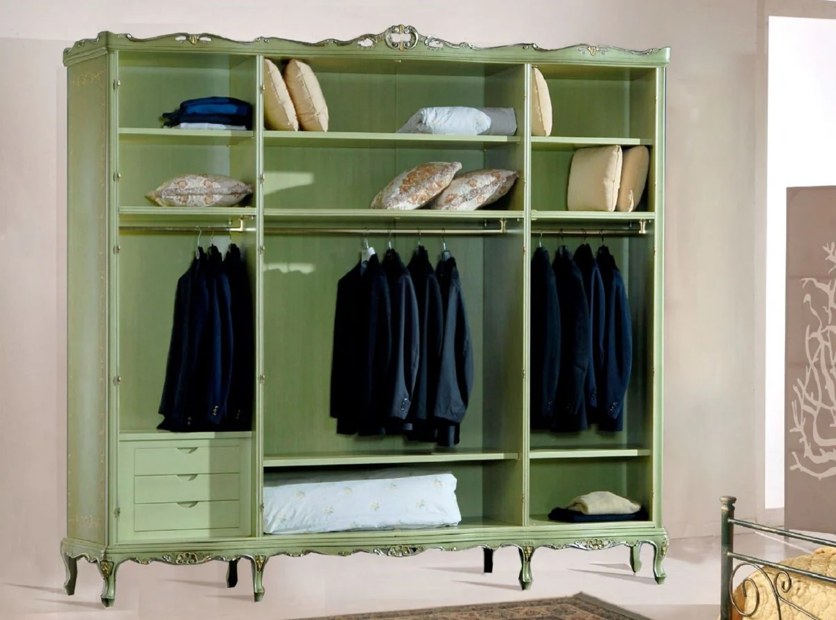 Luxus Barock Schlafzimmerschrank Grün - Handgefertigter Kleiderschrank mit 8 Türen - Barock Schlafzimmer & Hotel Möbel - Erstklassische Qualität - Made in Italy