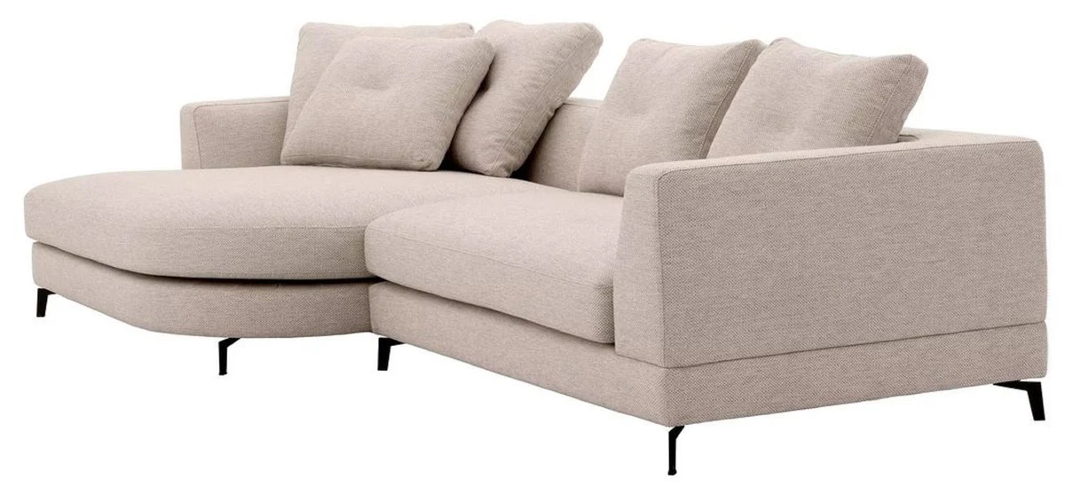 Luxus Ecksofa Linke Seite Sandfarben / Schwarz 310 x 150 x H. 65 cm - Wohnzimmer Sofa mit Kissen - Wohnzimmer Möbel - Wohnzimmer Einrichtung - Luxus Möbel - Luxus Einrichtung