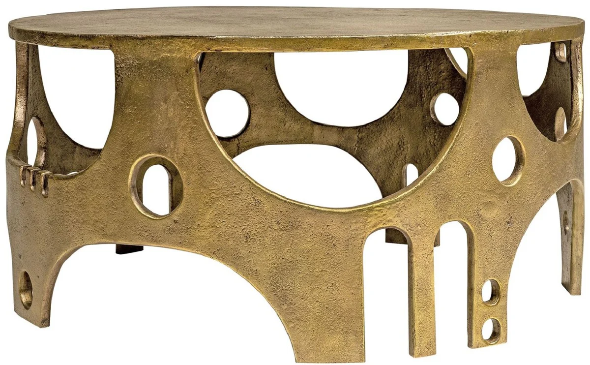 Designer Aluminium Couchtisch Bronzefarben Ø 70,5 x H. 34 cm - Runder Wohnzimmertisch - Wohnzimmer Möbel - Luxus Kollektion