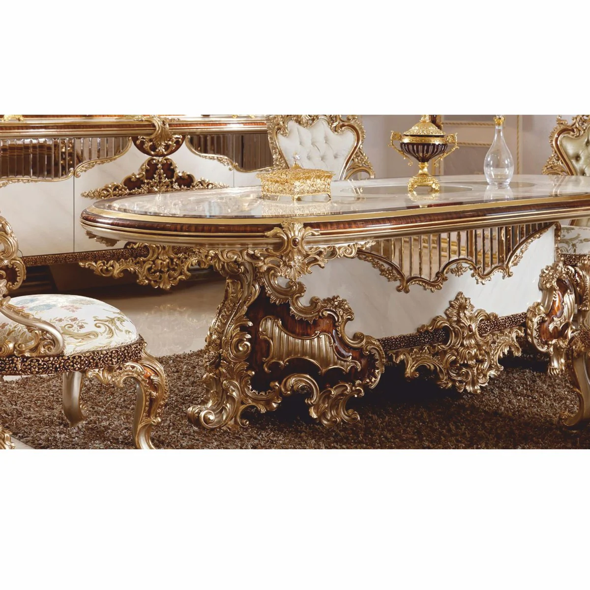 Luxus Barock Esszimmer Stuhl 6er Set - Prunkvolle Barockstil Esszimmer Möbel