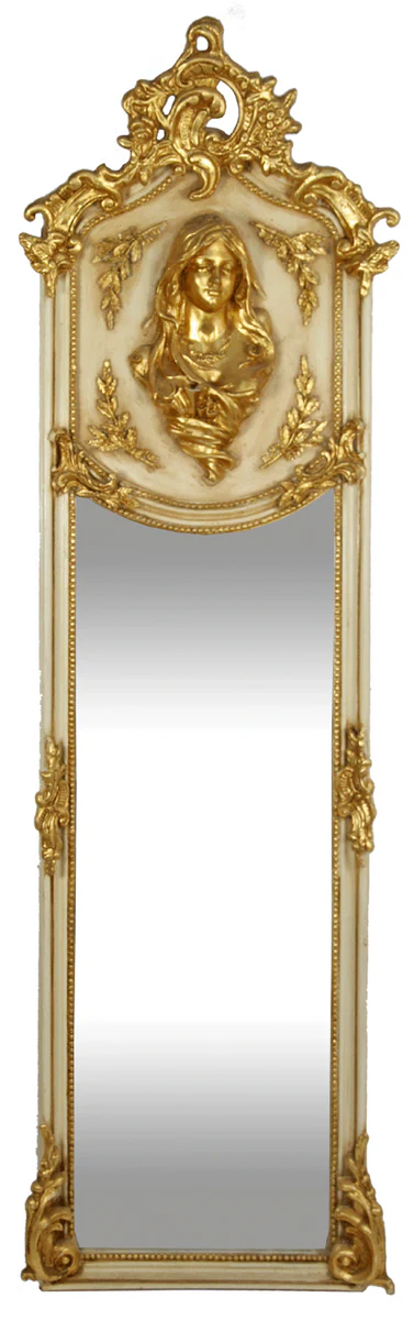 Luxus Barock Wandspiegel Madonna Creme / Gold 55 x H. 175 cm - Massiv und Schwer - Antik Stil Spiegel