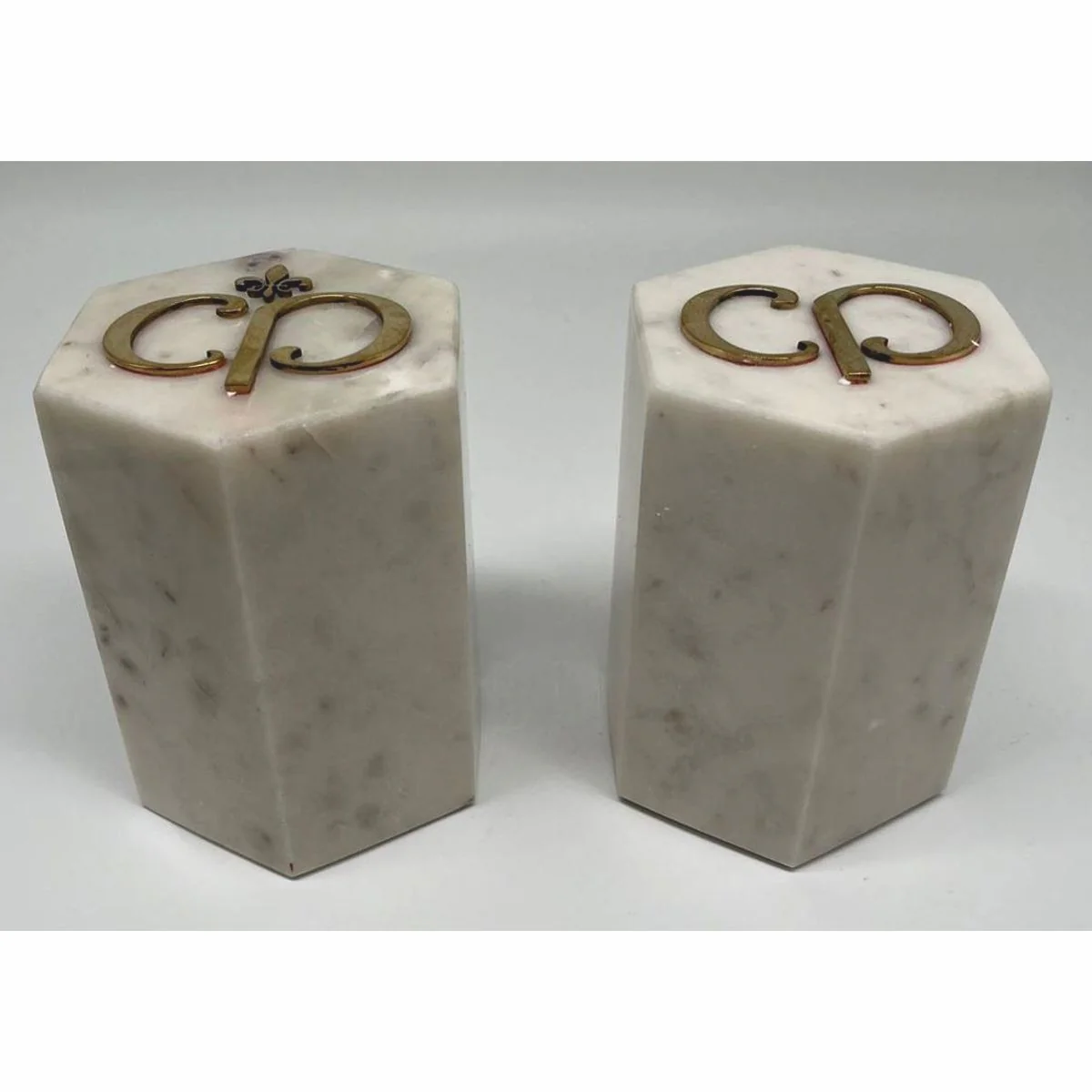 Luxus Marmor Deko Buchstützen Set Weiß / Gold