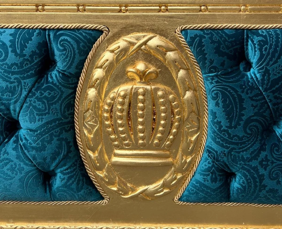 Pompöös by Luxus Barock Doppelbett Türkis Muster / Gold - Pompööses Barock Bett designed by Harald Glööckler - Schlafzimmer Möbel im Barockstil - Barock Möbel - Edel & Prunkvoll