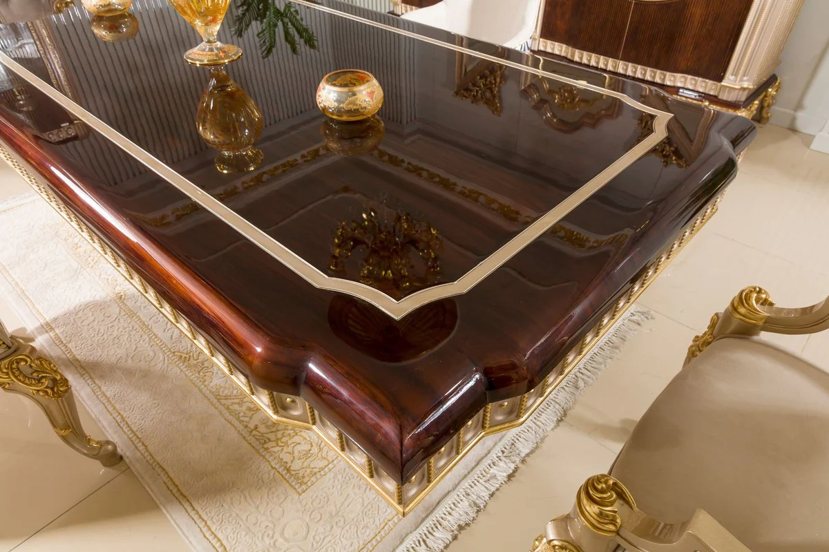 Luxus Barock Esstisch Dunkelbraun / Grau / Gold 250 cm