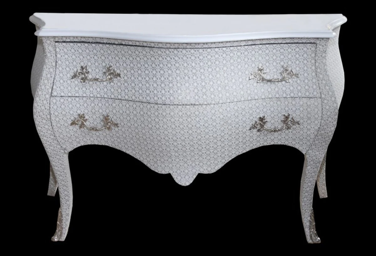 Barock Kommode Weiß / Glitzerlook 130 cm Mod3 - Möbel Schrank Sideboard - Limited Edition