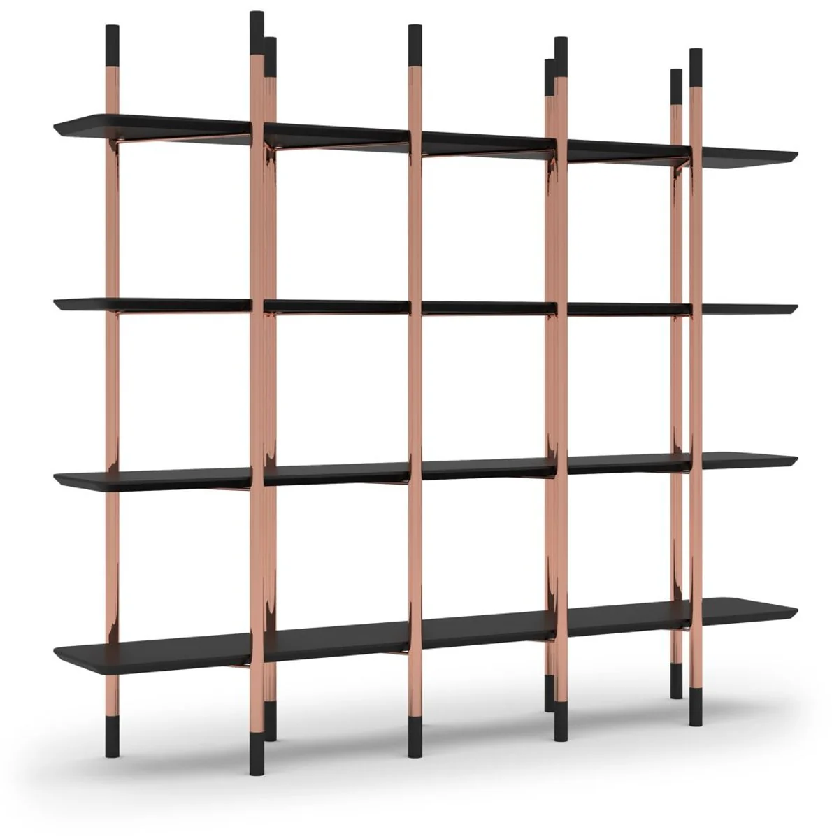 Luxus Regalschrank Matt Schwarz / Kupfer 300 x 46 x H. 210 cm - Bücherschrank - Wohnzimmer Schrank - Büro Schrank - Wohnzimmer Möbel - Büro Möbel - Luxus Möbel