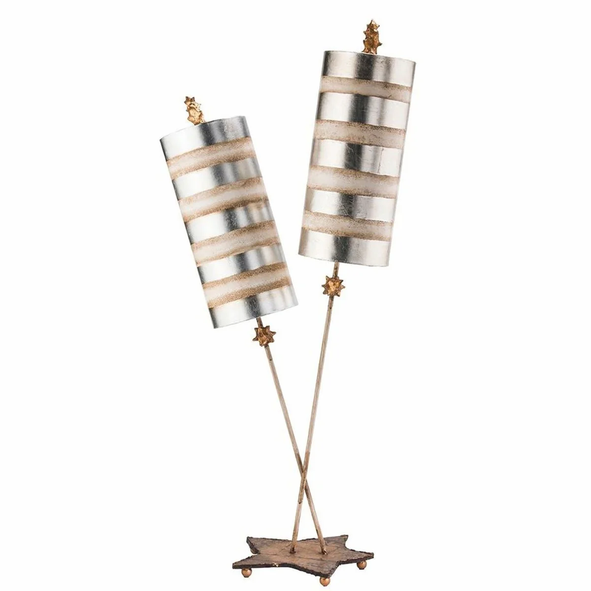 Luxus Doppel Tischleuchte Silber / Creme H. 102,7 cm - Luxus Leuchten