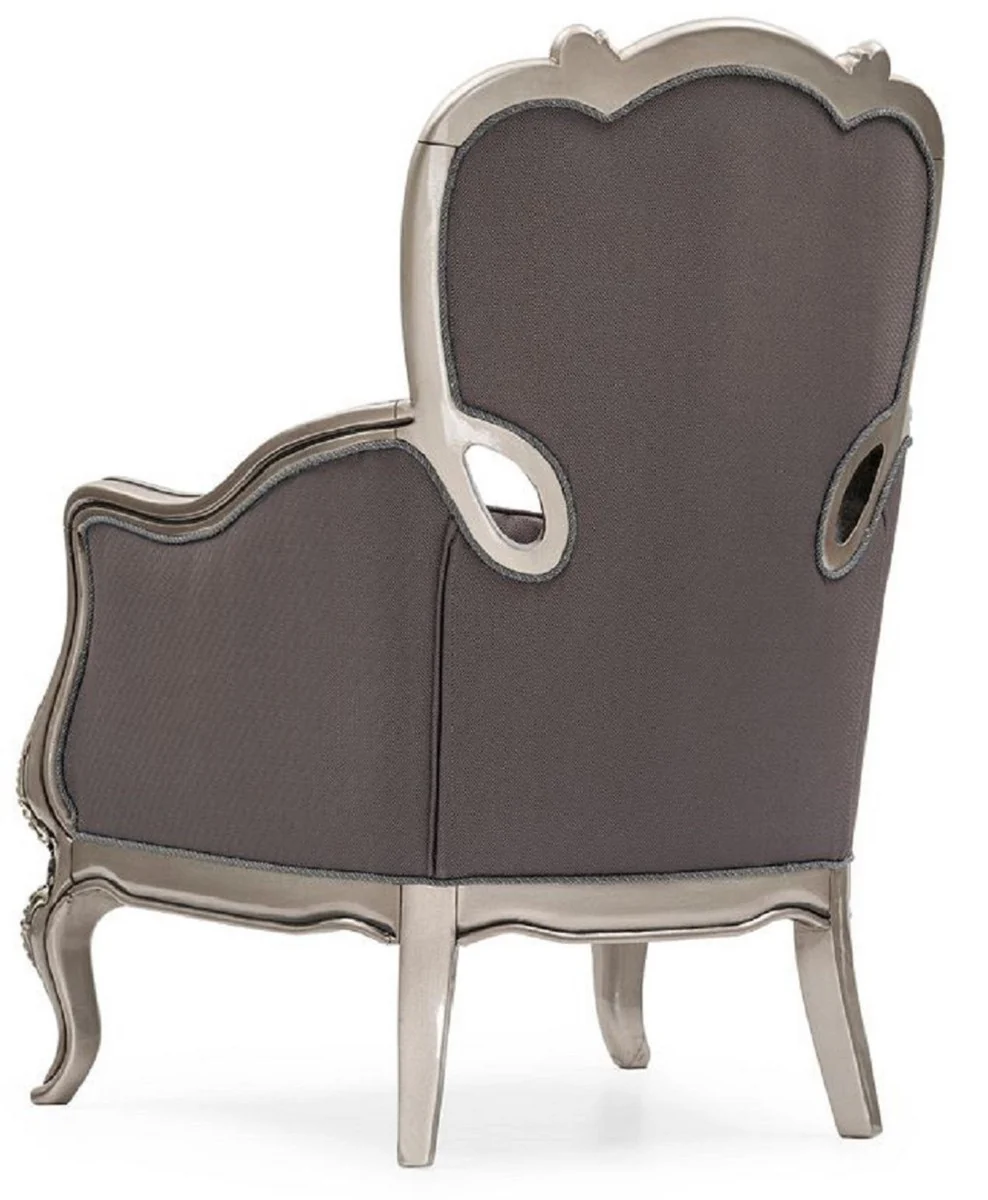 Luxus Barock Wohnzimmer Set Grau / Silber - 2 Barock Sofas & 2 Barock Sessel & 1 Barock Couchtisch - Handgefertigte Wohnzimmer Möbel im Barockstil - Edel & Prunkvoll