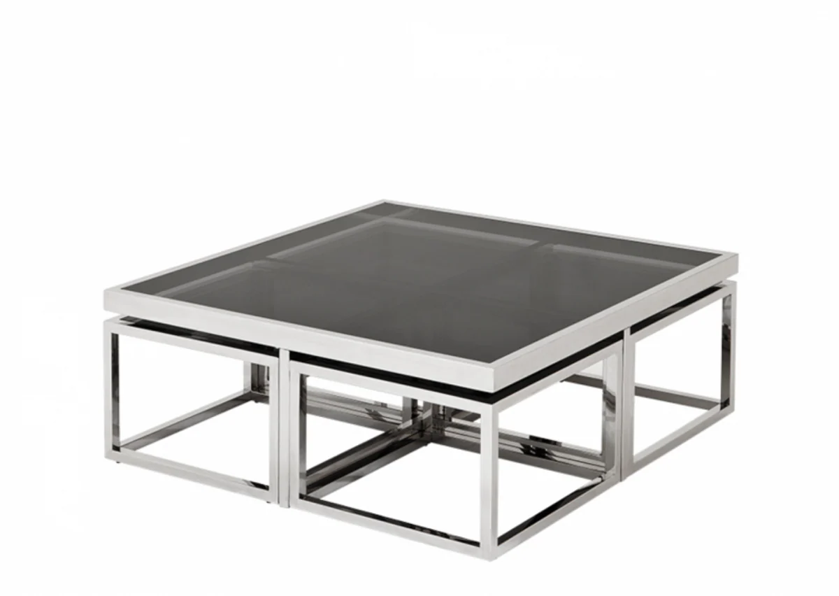 Luxus Art Deco Designer Couchtisch 5er Set mit Rauchglas - Wohnzimmer Salon Tisch - Luxus Qualität