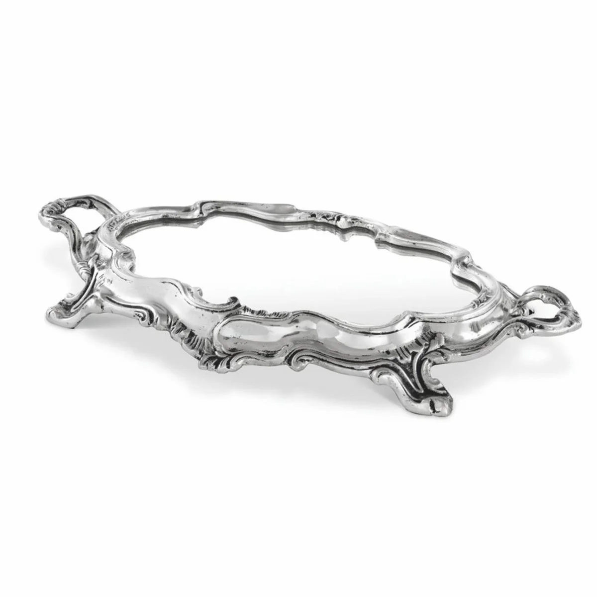 Luxus Barock Tablett Antik Silber 35,5 cm - Verspiegeltes Barockstil Serviertablett