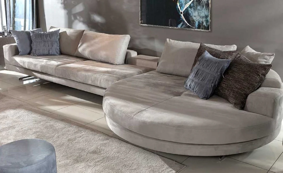 Luxus Ecksofa Grau / Silber 430 x 100 x H. 65 cm - Wohnzimmer Sofa - Wohnzimmer Möbel - Luxus Möbel - Luxus Wohnzimmer Einrichtung