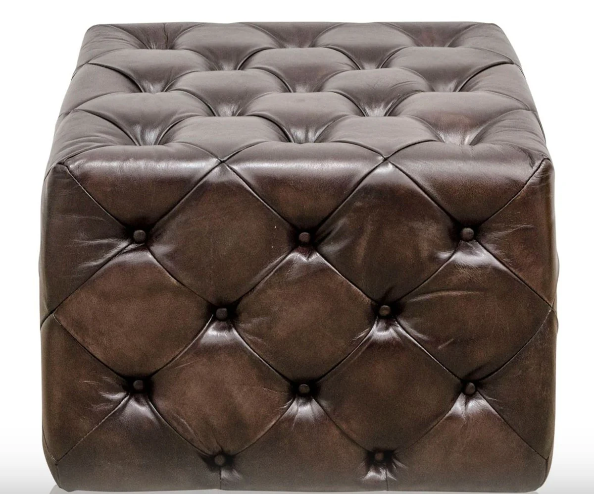 Luxus Echtleder Fußhocker Rotguss 64 x 64 x H. 46 cm - Chesterfield Möbel