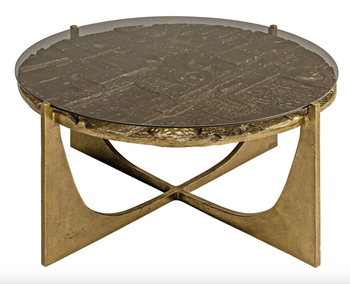 Luxus Art Deco Couchtisch Bronze 74 x 38 cm - Gold mit Glasplatte - Art Design Tisch