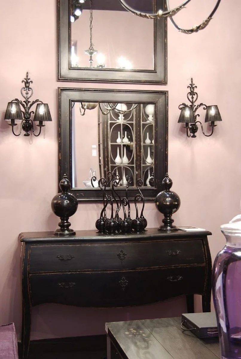 Luxus Landhausstil Massivholz Kommode mit 2 Schubladen Antik Schwarz - Handgefertigte Landhausstil Möbel - Luxus Qualität