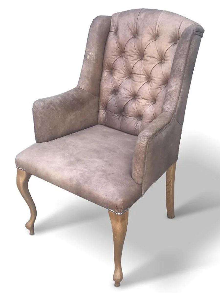 Chesterfield Echtleder Esszimmer Stuhl mit Armlehnen - ALLE FARBEN - Luxus Wohnzimmer Sessel Möbel Büffelleder