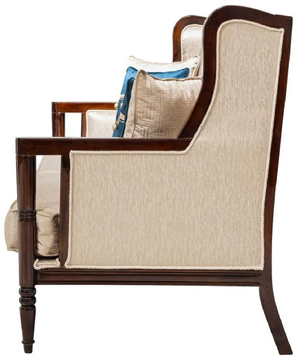 Luxus Barock Sofa Beige / Dunkelbraun 230 cm