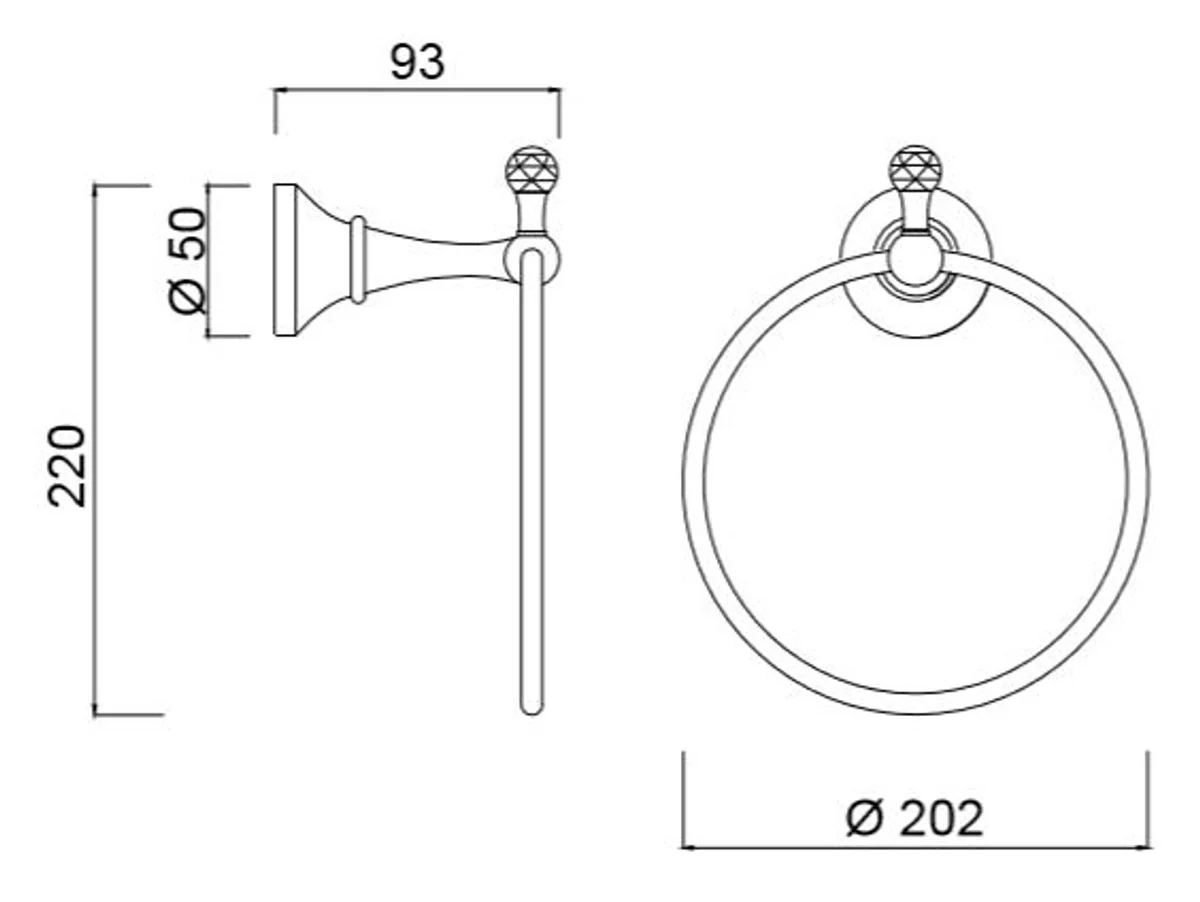 Luxus Handtuchhalter / Handtuchring mit Swarovski Kristallglas Gold 20,2 x 9,3 x H. 22 cm - Luxus Bad Zubehör - Made in Italy