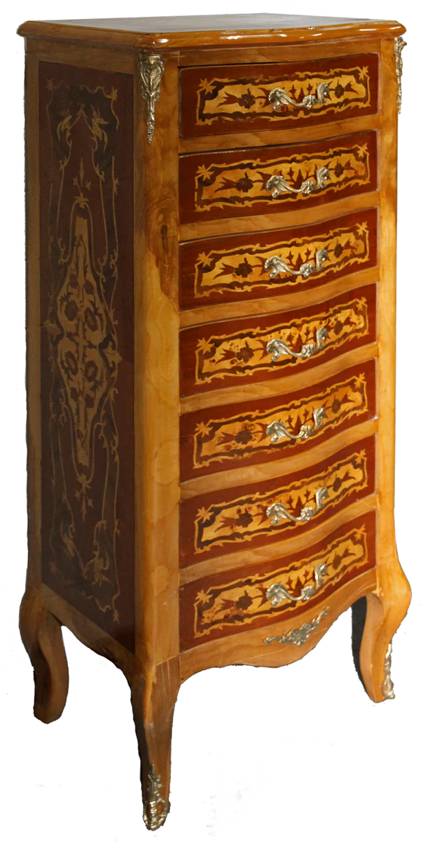 Barock Kommode mit 7 Schubladen Vogelaugen Ahorn mit Intarsien - Barock Möbel