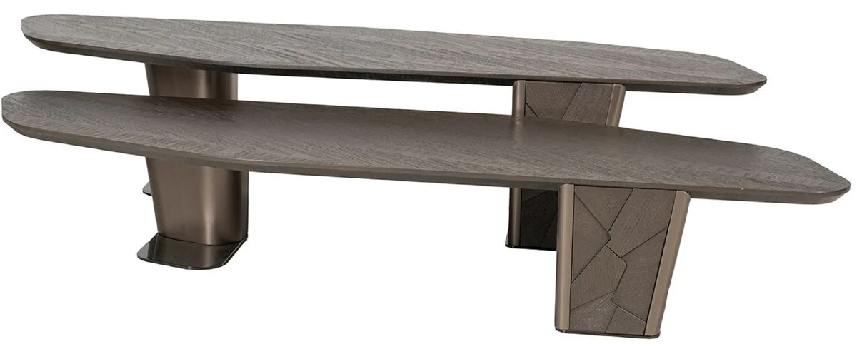 Luxus Couchtisch 2er Set Dunkelbraun / Bronze - Luxus Wohnzimmertische - Wohnzimmer Möbel - Hotel Möbel - Luxus Möbel