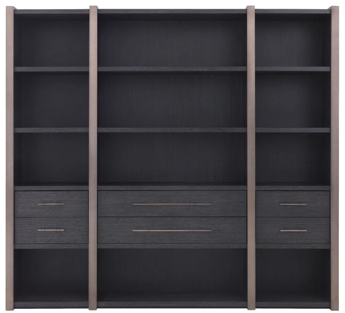 Luxus Regalschrank mit 6 Schubladen Anthrazitgrau / Bronzefarben 253 x 47 x H. 229 cm - Bücherschrank - Wohnzimmerschrank - Büroschrank - Luxus Schrank