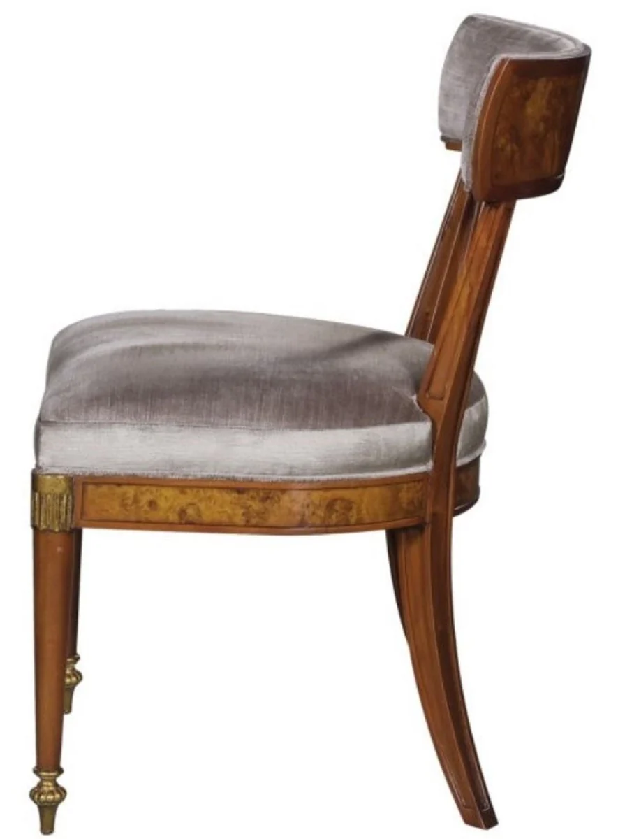 Luxus Jugendstil Esszimmerstuhl Hellbraun / Braun / Messing / Silber 59 x 63 x H. 88 cm - Luxus Esszimmermöbel