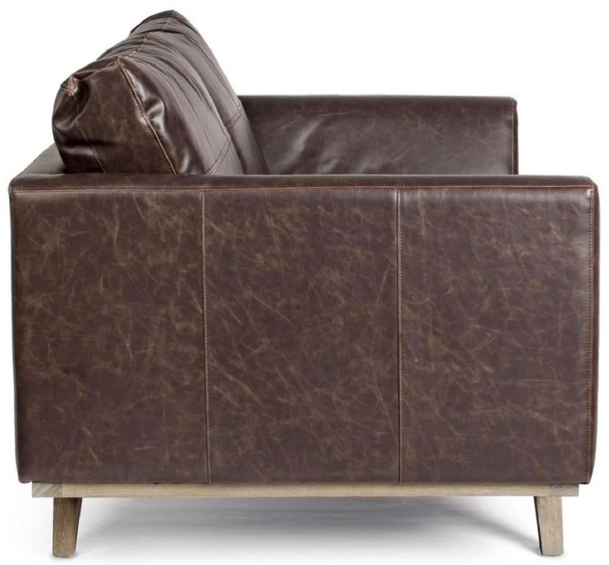 Luxus Kunstleder 2er Sofa Dunkelbraun / Naturfarben 155 x 90 x H. 82 cm - Wohnzimmer Sofa - Wohnzimmer Möbel - Kunstleder Möbel - Luxus Möbel - Luxus Einrichtung