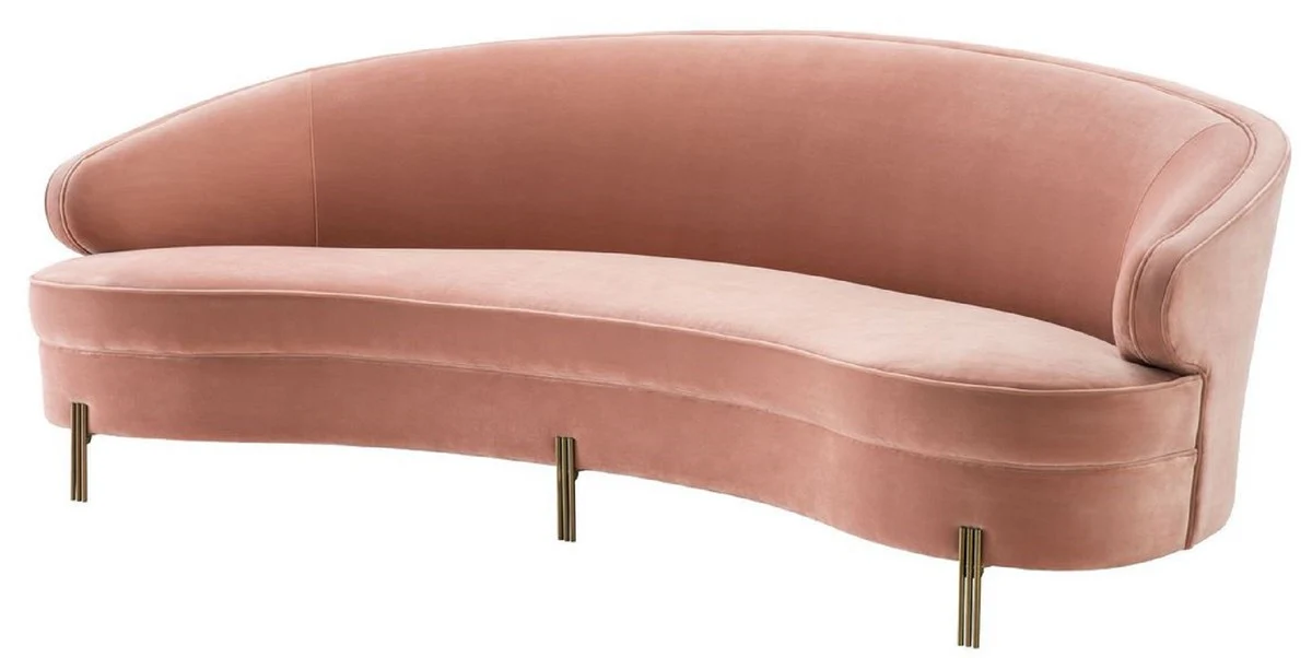 Luxus Samt Sofa Rosa / Messingfarben 230 x 103 x H. 78 cm - Gebogenes Wohnzimmer Sofa - Designer Möbel