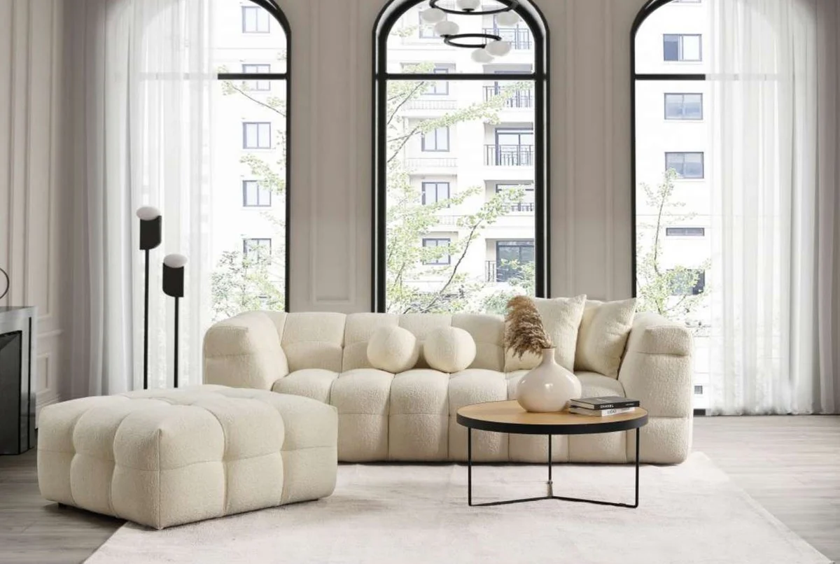 Luxus Sofa Creme 235 x 75 x H. 100 cm - Wohnzimmer Sofa - Hotel Sofa - Wohnzimmer Möbel - Hotel Möbel - Luxus Möbel - Luxus Einrichtung - Wohnzimmer Einrichtung
