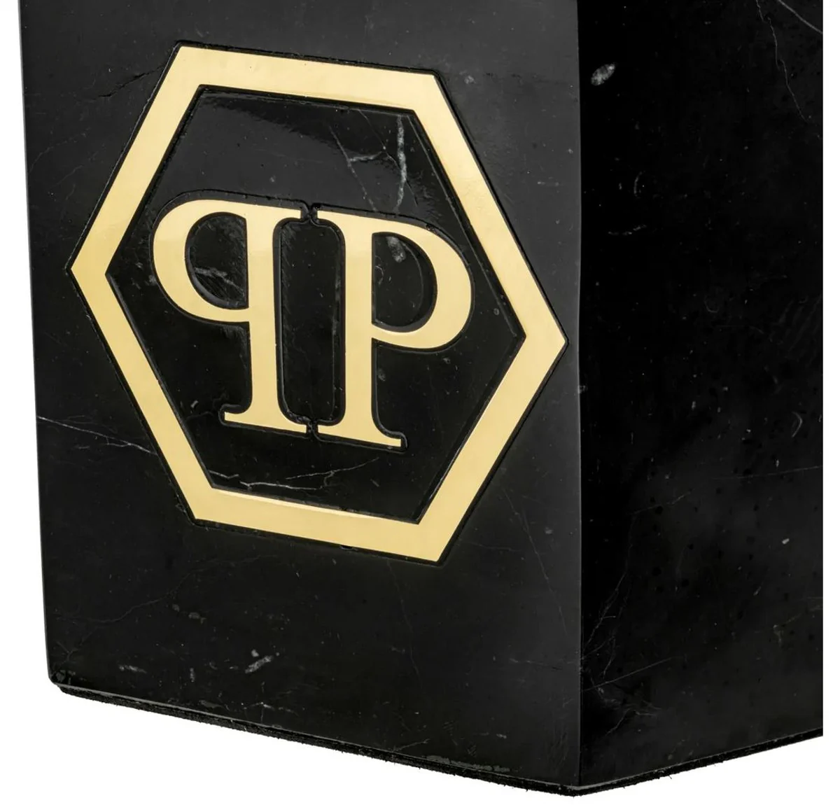 Philipp Plein Luxus Designer Marmor Deko Objekt Schwarz / Gold H. 36 cm