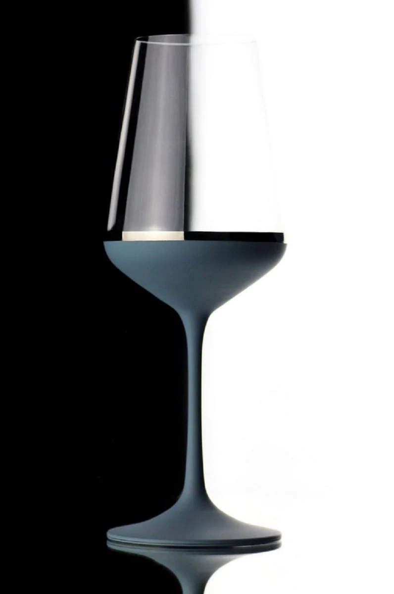 Luxus Rotweinglas 6er Set Dunkelblau / Silber Ø 8,5 x H. 24 cm - Handgefertigte und handbemalte Weingläser - Hotel & Restaurant Accessoires - Luxus Qualität