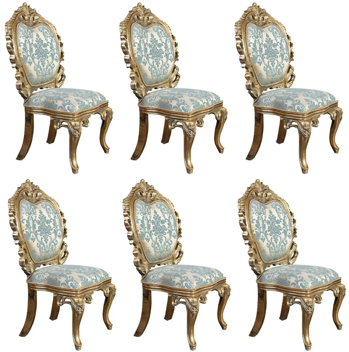 Luxus Barock Esszimmer Stuhl 6er Set Türkis / Gold - Prunkvolle Barockstil Küchen Stühle - Luxus Esszimmer Möbel im Barockstil - Barock Esszimmer Möbel - Barockstil Möbel