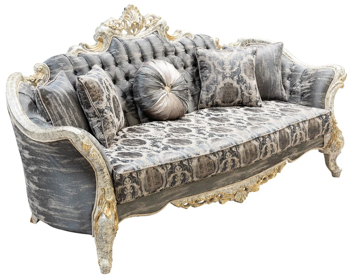 Luxus Barock Sofa Grau / Antik Weiß / Gold - Barockstil Wohnzimmer Sofa mit elegantem Muster - Luxus Wohnzimmer Möbel im Barockstil - Barock Möbel - Barock Einrichtung