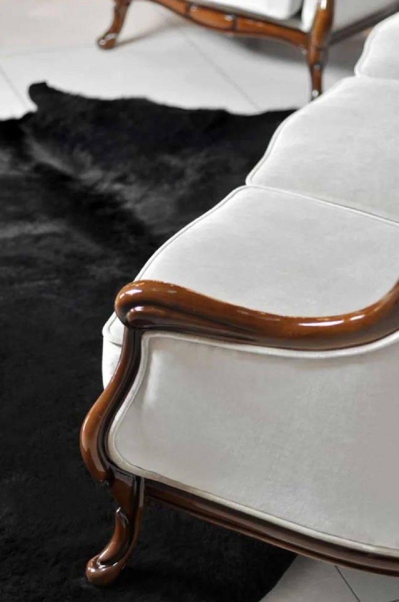 Luxus Jugendstil Sofa Grau / Dunkelbraun Hochglanz 202 x 85 x H. 100 cm - Elegantes Wohnzimmer Sofa - Wohnzimmer Möbel - Luxus Möbel im Jugendstil - Barock & Jugendstil Möbel